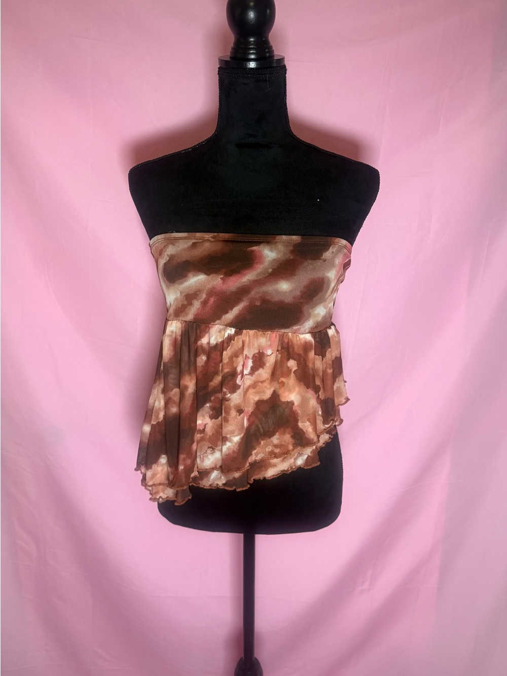 Brown Tie-Dye Earth Toned Strapless Flowy Y2K Tube Top